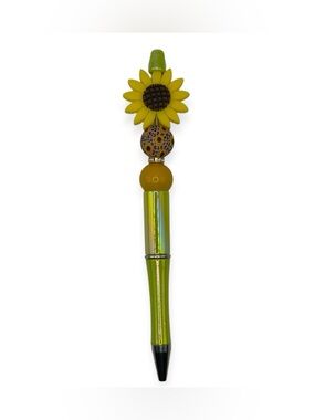 Handcrafted Sunflower Beaded Pen in Iridescent Yellow